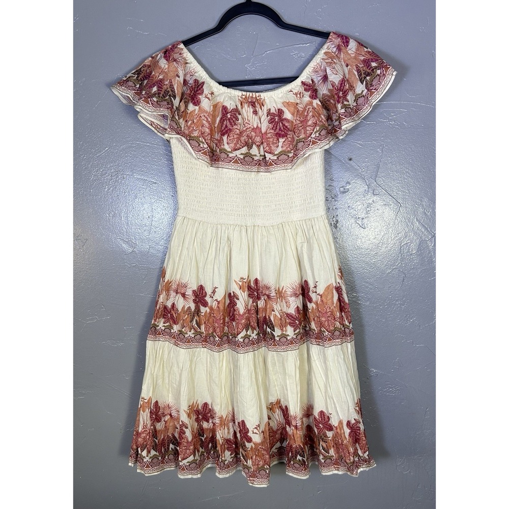 Label Ritu Kumar off-shoulder cotton dress vibrant pink & Orange XS Cottage